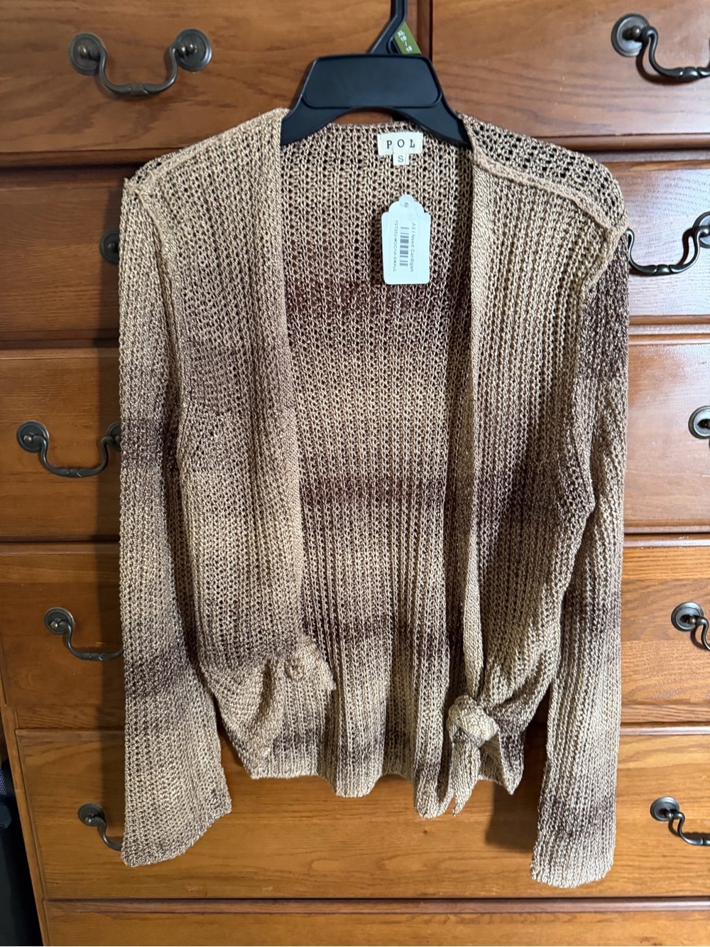 Light Brown Open-Front Knit Cardigan Sweater - POL NWT